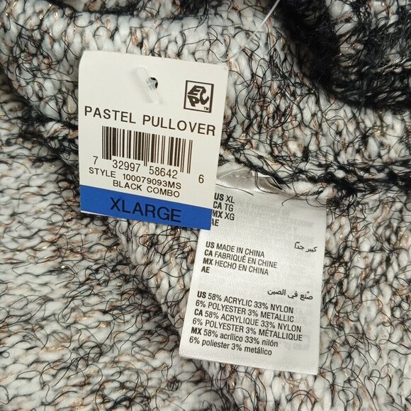 NWT STYLE&CO Soft Fuzzy Sweater XL(16-18) BLK/WHITE Metallic Crew Pullover - Picture 13 of 13